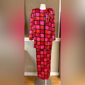 80s Mandana Silk Geometric Dress and Jacket Set
